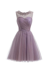 Bridesmaids Dresses Long Sleeves, Sweetheart Tulle Homecoming Dresses A Line Scoop Short Prom Dress