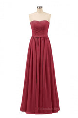 Evening Dresses Off The Shoulder, Sweetheart Wine Red Pleated Chiffon Long Bridesmaid Dress