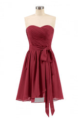 Evening Dress 2059, Sweetheart Wine Red Pleated Short A-line Bridesmaid Dresss