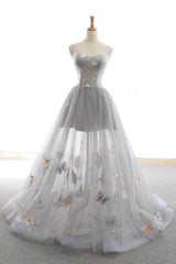 Fairy Dress, Gray Long Prom Dress with Butterfly, New Arrival Unique Evening Dress
