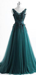 Prom Dresses Piece, V Neck Dark Green Cheap Long Evening Prom Dresses, Sweet 16 Prom Dresses, 12378