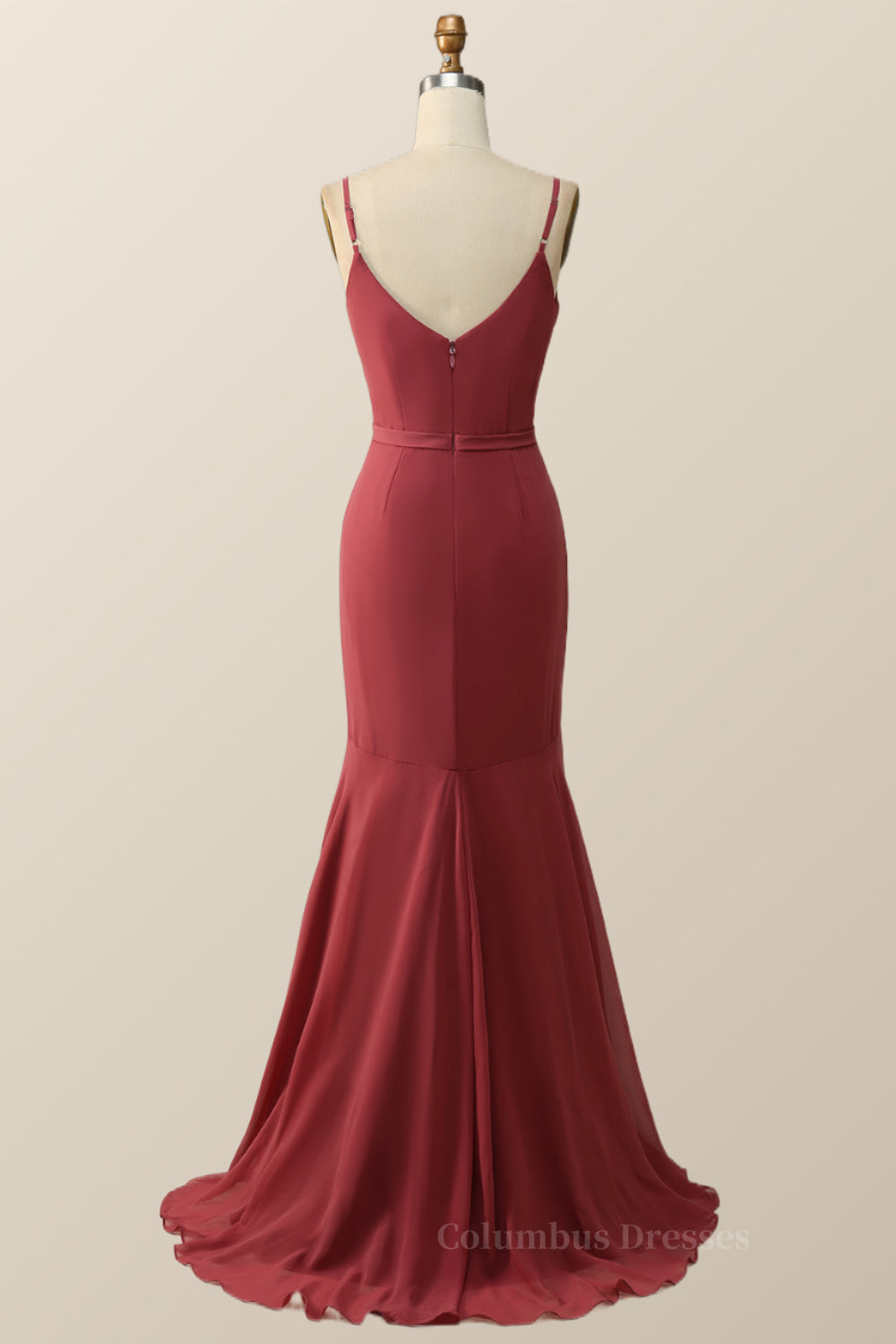 Formal Dress With Embroidered Flowers, Terracotta Cowl Neck Meramaid Long Bridesmaid Dress