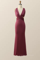 Homecomeing Dresses Bodycon, Terracotta Cross Front Mermaid Long Bridesmaid Dress