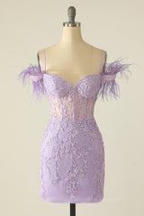 Prom Dress Type, Tight Lavender Lace Straps Mini Dress