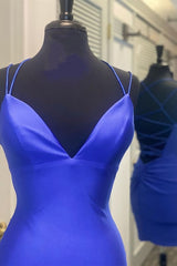 Evening Dress Classy, Tight Royal Blue Short Party Dress with Spaghetti Straps Cocktail Dress
