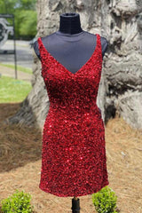 Evening Dress Online, Tight Wine Red Sequins Short Homecoming Dress Party Gown