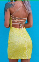 Tight Yellow Sequins Homecoming Dress