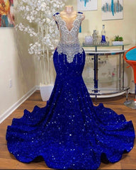 Bridesmaid Dresses Mismatched, Trendy Prom Dresses Long Sequin,Royal Blue Designer Evening Gowns with Crystals Diamond
