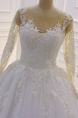 Wedding Dress For Fall Wedding, Trendy Sweetheart Long Sleevess Ivory Ball Gown Wedding Dress