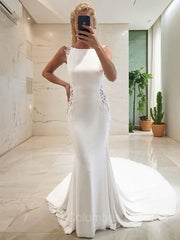 Wedding Dress For Sale, Trumpet/Mermaid Bateau Chapel Train Stretch Crepe Wedding Dresses