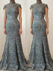 Formal Dresses Winter, Trumpet/Mermaid High Neck Sweep Train Lace Mother of the Bride Dresses With Ruffles