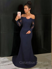 Party Dress Sales, Trumpet/Mermaid Off-the-Shoulder Court Train Stretch Crepe Evening Dresses With Lace