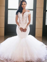 Weddings Dresses Online, Trumpet/Mermaid Off-the-Shoulder Floor-Length Tulle Wedding Dresses