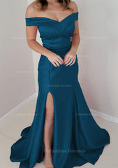 Semi Formal Outfit, Trumpet/Mermaid Off-the-Shoulder Sleeveless Satin Long/Floor-Length Prom Dress
