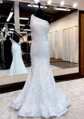 Evening Dress Short, Trumpet/Mermaid One-Shoulder Sleeveless Long/Floor-Length Velvet Sequins Prom Dress