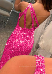 Homecoming Dress Pretty, Trumpet/Mermaid One-Shoulder Sleeveless Sparkling Allover Sequined Prom Dress With Split