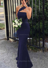Prom Dresses 2042, Trumpet/Mermaid One-Shoulder Strapless Long/Floor-Length Elastic Satin Bridesmaid Dress