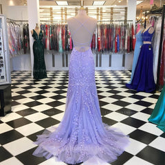 Party Dress Outfit Ideas, Trumpet/Mermaid Scoop Neck Sleeveless Sweep Train Lace Prom Dress With Crystal