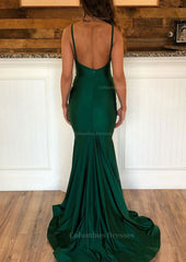 Prom Dress Style, Trumpet/Mermaid Sleeveless Sweep Train Charmeuse Prom Dress With Pleated