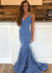 Prom Dress2052, Trumpet/Mermaid Sleeveless Sweep Train Charmeuse Prom Dress With Pleated
