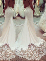 Wedding Dresses For Big Bust, Trumpet/Mermaid Straps Court Train Silk like Satin Wedding Dresses