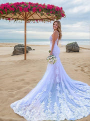 Wedding Dress Shops, Trumpet/Mermaid Straps Court Train Tulle Wedding Dresses With Appliques Lace