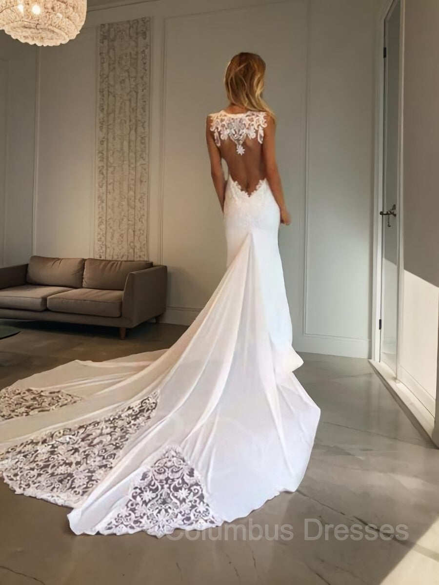 Wedding Dress With Covered Back, Trumpet/Mermaid Sweetheart Cathedral Train Lace Wedding Dresses With Appliques Lace