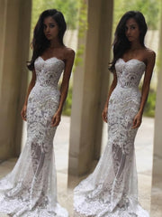 Wedding Dresses Cost, Trumpet/Mermaid Sweetheart Court Train Lace Wedding Dresses With Appliques Lace