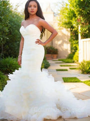 Wedding Dresses With Shoes, Trumpet/Mermaid Sweetheart Court Train Organza Wedding Dresses