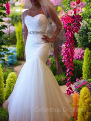 Wedding Dresses Boho, Trumpet/Mermaid Sweetheart Court Train Tulle Wedding Dresses With Beading