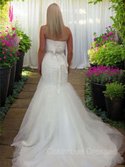 Wedding Dress Beach, Trumpet/Mermaid Sweetheart Court Train Tulle Wedding Dresses With Beading