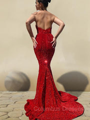 Party Dress With Glitter, Trumpet/Mermaid Sweetheart Court Train Velvet Sequins Prom Dresses With Ruffles