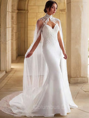Wedding Dresses Long Sleev, Trumpet/Mermaid Sweetheart Sweep Train Chiffon Wedding Dress with Appliques Lace