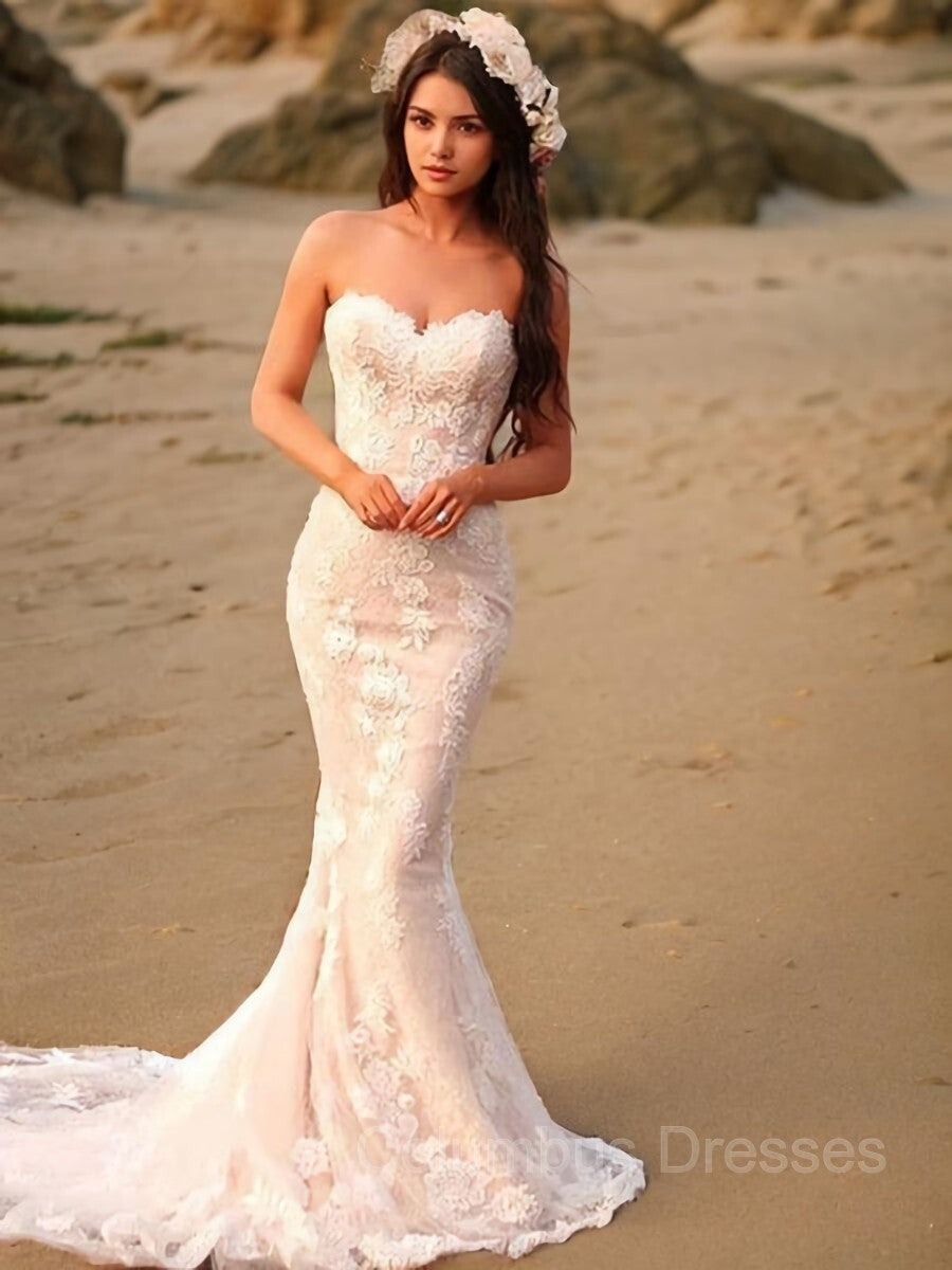 Wedding Dresses Vintag, Trumpet/Mermaid Sweetheart Sweep Train Lace Wedding Dresses With Appliques Lace