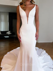 Wedding Dress Ball Gown, Trumpet/Mermaid V-neck Chapel Train Charmeuse Wedding Dresses