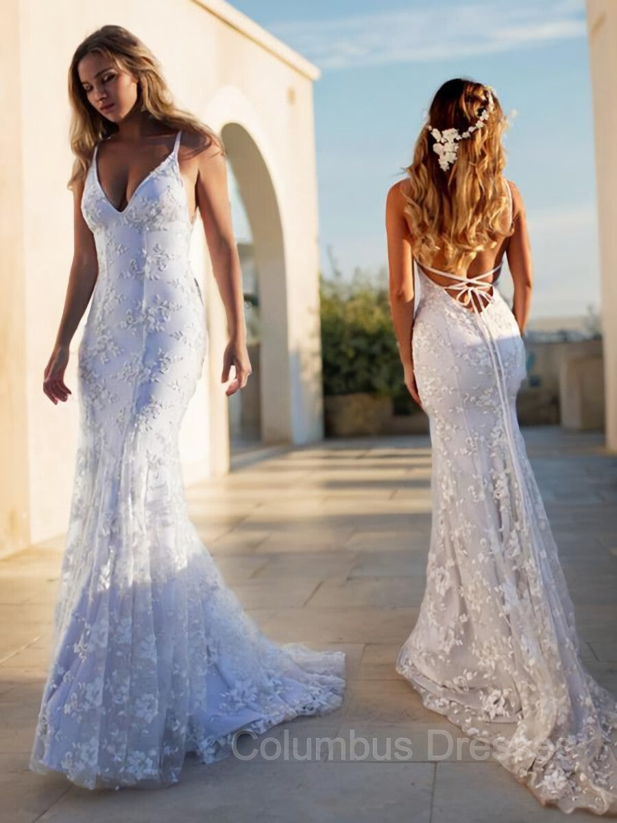Wedding Dresses Collection, Trumpet/Mermaid V-neck Court Train Lace Wedding Dresses