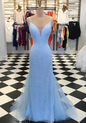 Bridesmaid Dress Cheap, Trumpet/Mermaid V Neck Sleeveless Court Train Lace Tulle Prom Dress
