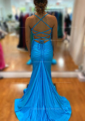 Prom Dress Sites, Trumpet/Mermaid V Neck Sleeveless Sweep Train Jersey Prom Dress With Pleated