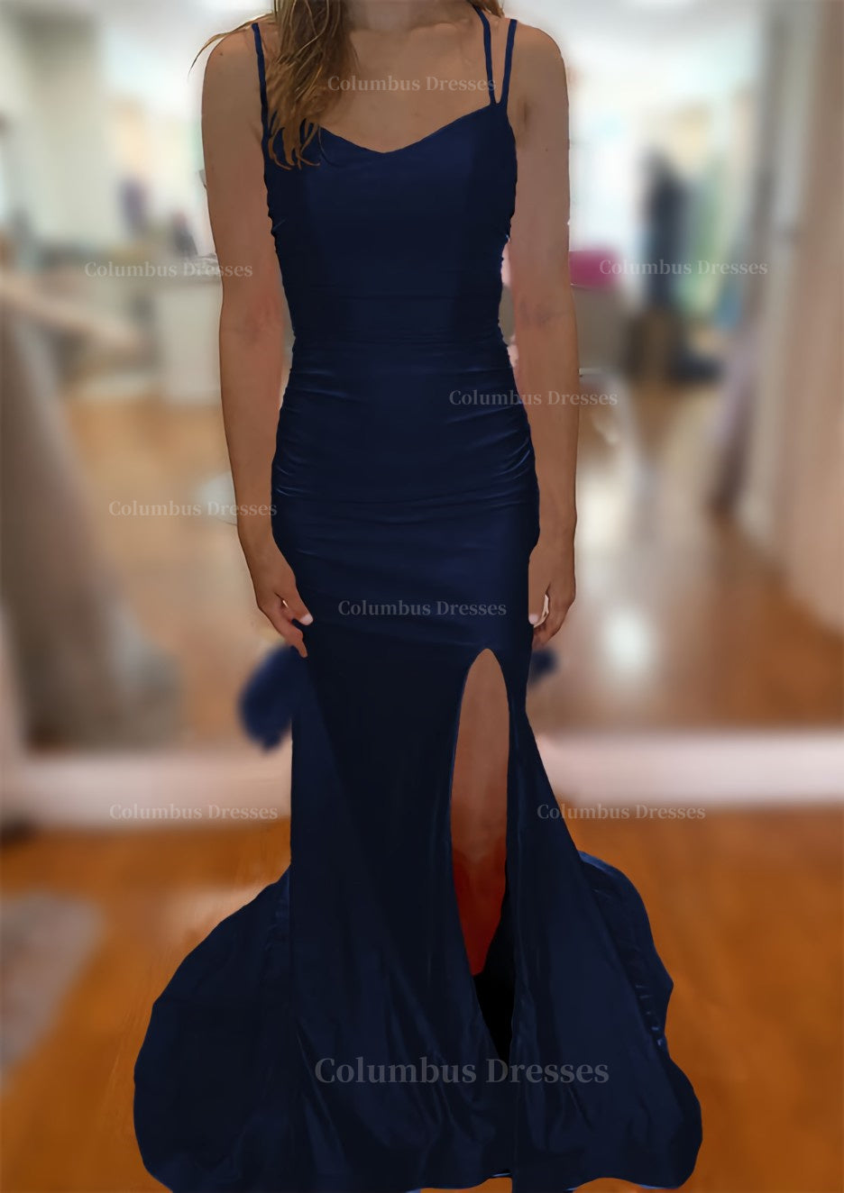 Prom Dress Ball Gown, Trumpet/Mermaid V Neck Sleeveless Sweep Train Jersey Prom Dress With Split Pleated