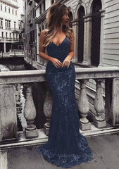 Bridesmaids Dress Modest, Trumpet/Mermaid V Neck Sleeveless Sweep Train Tulle Evening Dress With Beading Appliqued