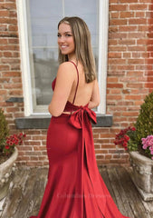 Stylish Outfit, Trumpet/Mermaid V Neck Spaghetti Straps Sweep Train Satin Prom Dress
