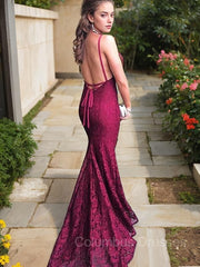 Party Dresses Shopping, Trumpet/Mermaid V-neck Sweep Train Lace Evening Dresses