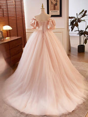Prom Dresses 2031, Pink Sweetheart Neck Corset Tulle Prom Dress, A-Line Off the Shoulder Sweet 16 Dress