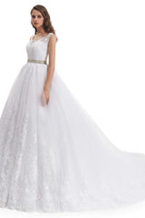 Wedding Dress A Line Sleeves, Tulle Backless Appliques beading Wedding Dresses