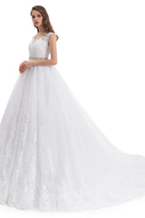 Wedding Dresses A Line Sleeves, Tulle Backless Appliques beading Wedding Dresses