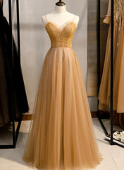 Party Dress Ladies, Tulle Beaded Sweetheart Party Dress, A-line Tulle Floor Length Prom Dress