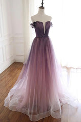 Party Dresses For Short Ladies, Tulle Gradient Long Formal Gown, A-line Floor Length Party Dress