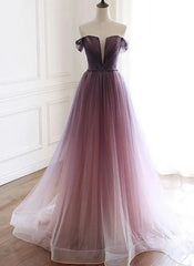 Party Dress Large Size, Tulle Gradient Long Formal Gown, A-line Floor Length Party Dress