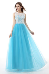 Formal Dresses Long, Tulle Lace Light Sky Blue Prom Dresses