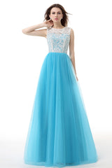 Formal Dresses For Teens, Tulle Lace Light Sky Blue Prom Dresses